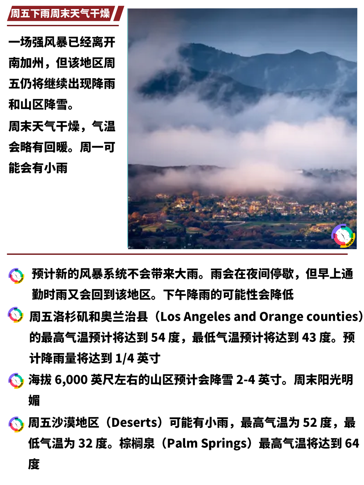 🌧🌨 南加又要下雨!周末恢复晴天☀ 图 2