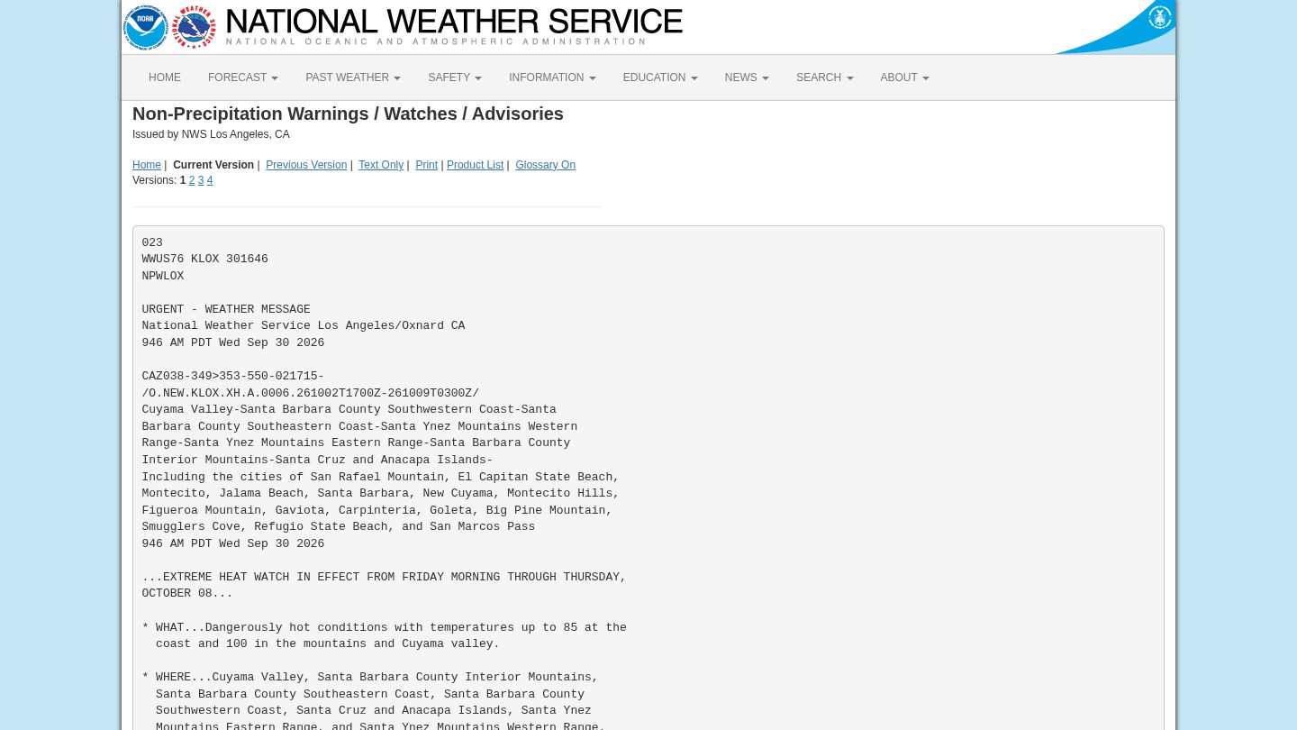 Urgent - Weather Message: Extreme Heat Watch, National Weather Service Los Angeles/Oxnard CA