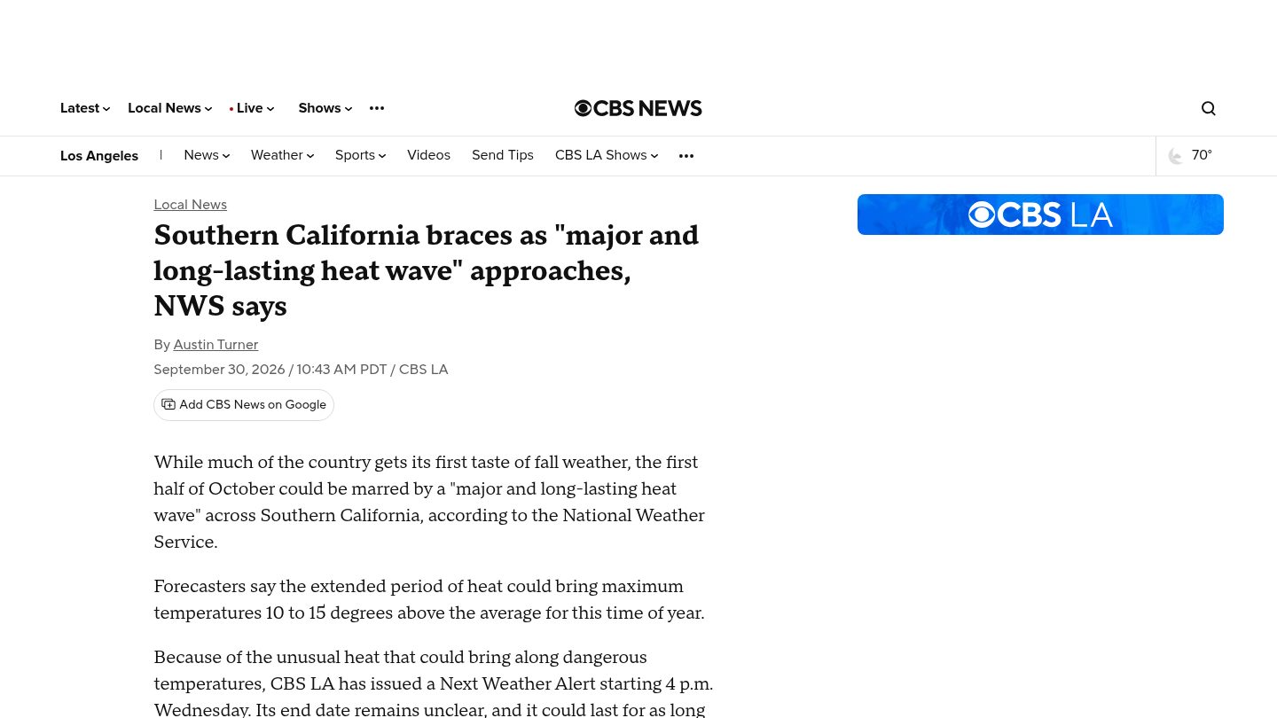 Southern California braces as "major and long-lasting heat wave" approaches, NWS says