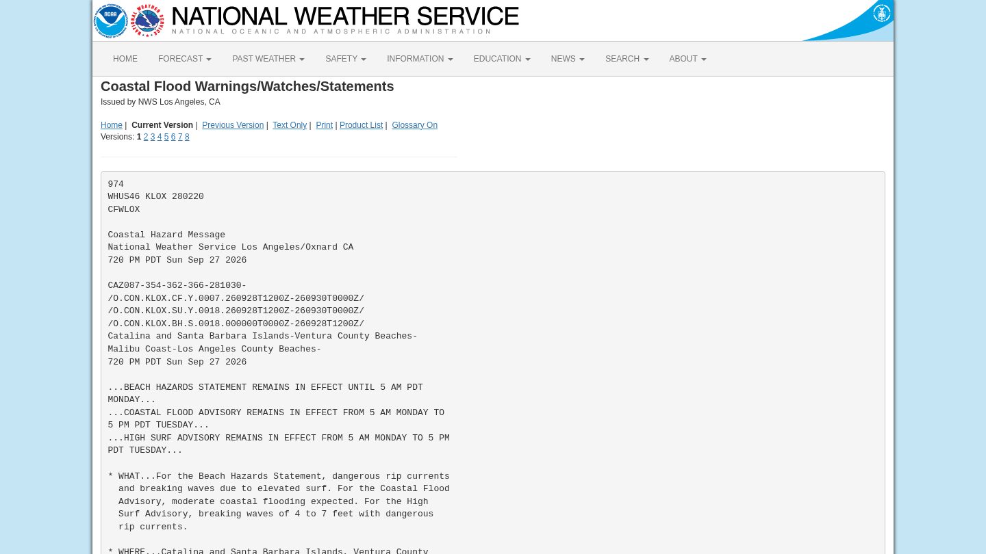 Coastal Hazard Message, National Weather Service Los Angeles/Oxnard CA