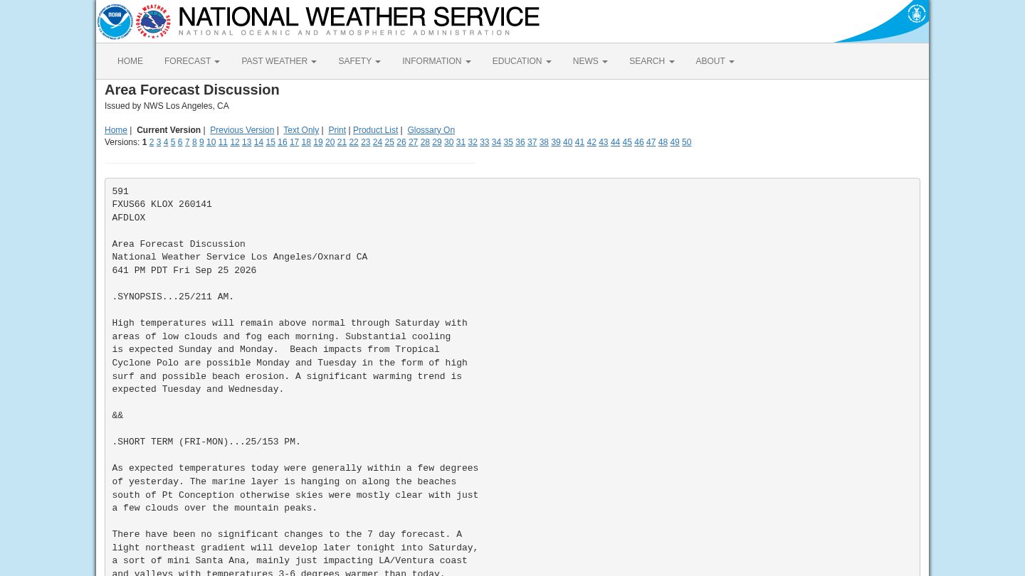 Area Forecast Discussion, National Weather Service Los Angeles/Oxnard CA