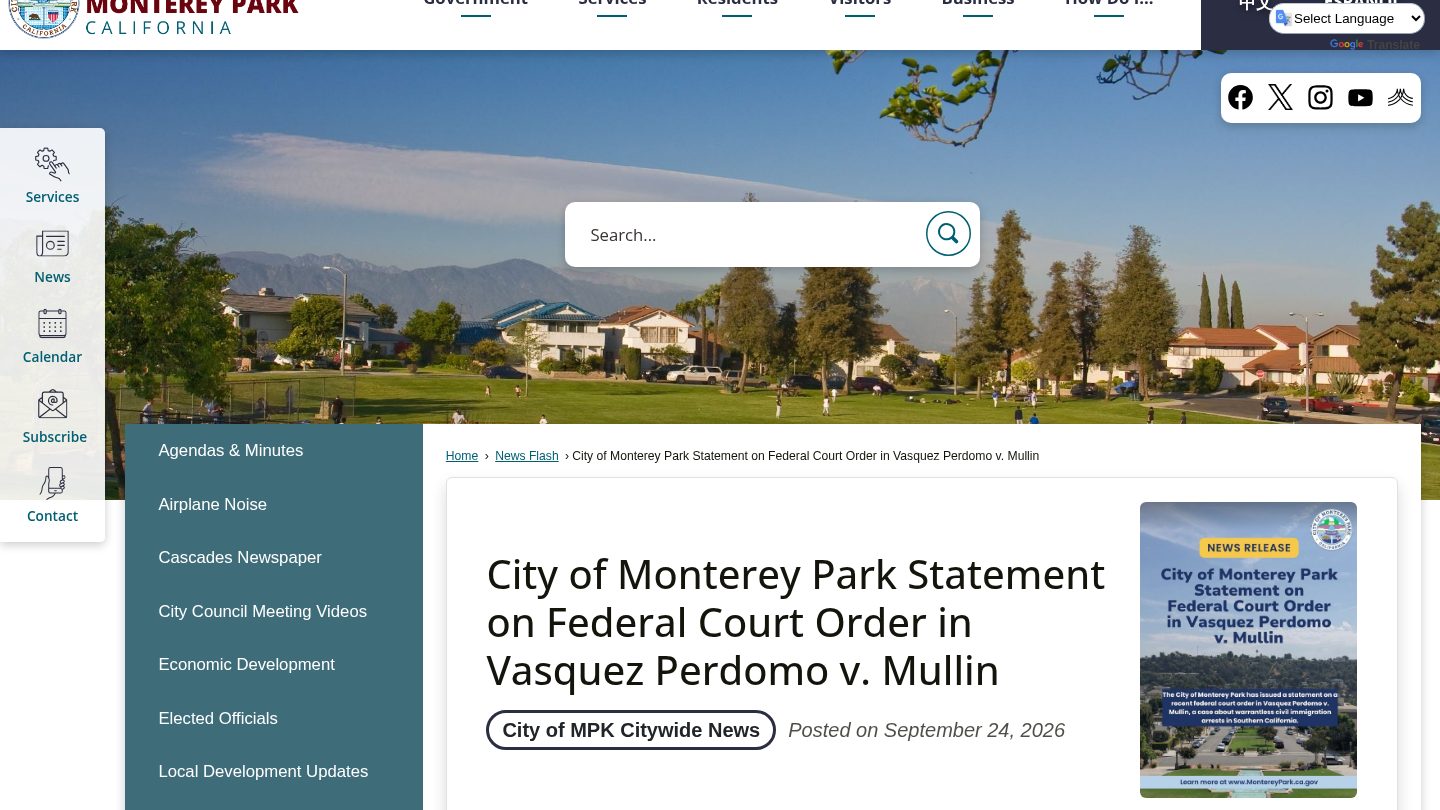 City of Monterey Park Statement on Federal Court Order in Vasquez Perdomo v. Mullin