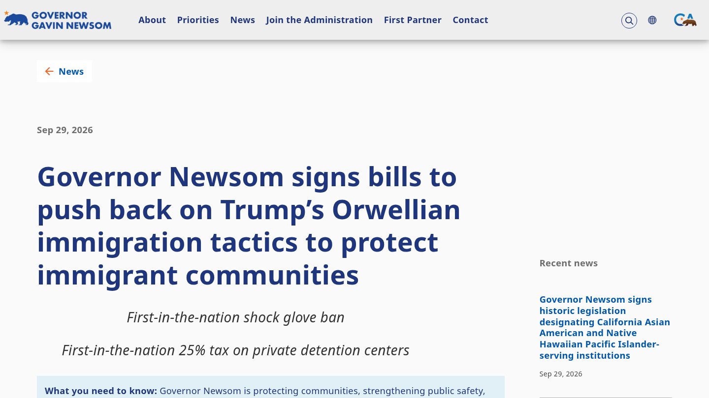 Governor Newsom signs bills to push back on Trump's Orwellian immigration tactics to protect immigrant communities