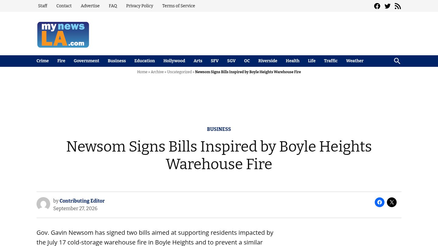 Newsom Signs Bills Inspired by Boyle Heights Warehouse Fire