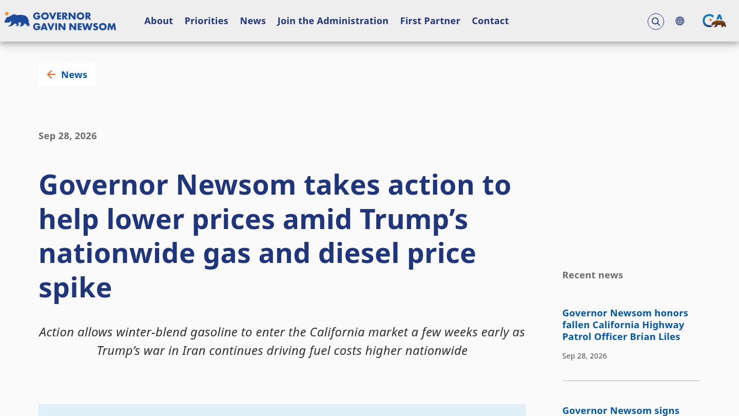 Governor Newsom takes action to help lower prices amid Trump's nationwide gas and diesel price spike