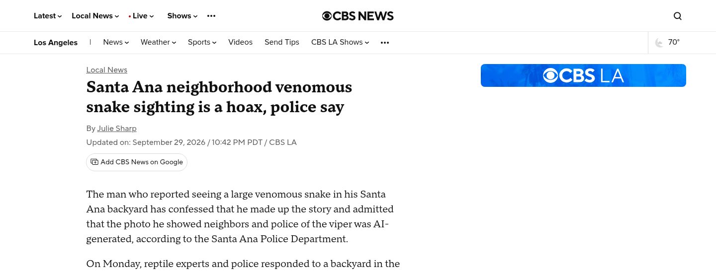 Santa Ana neighborhood venomous snake sighting is a hoax, police say