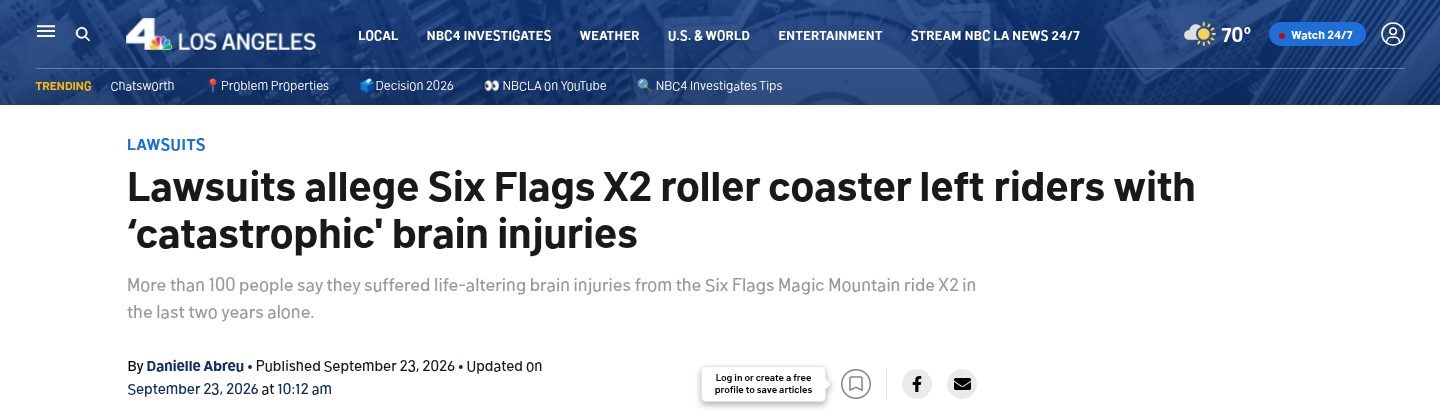 Lawsuits allege Six Flags X2 roller coaster left riders with 'catastrophic' brain injuries
