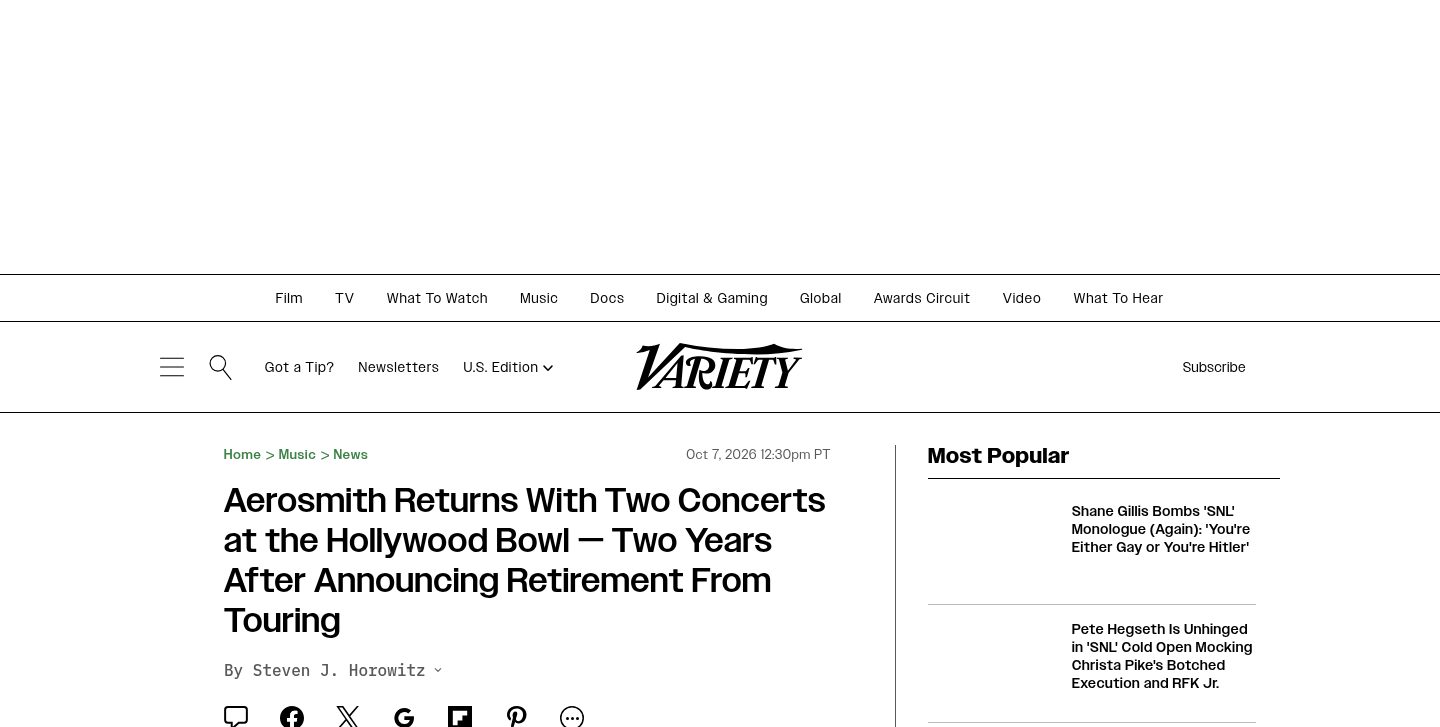 Aerosmith Returns With Two Concerts at the Hollywood Bowl — Two Years After Announcing Retirement From Touring