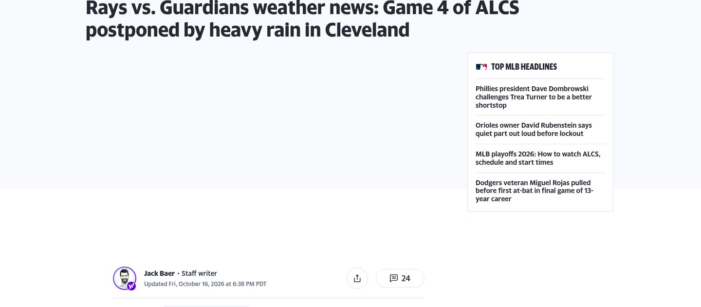 Rays vs. Guardians live updates(雨延/官方postponed)
