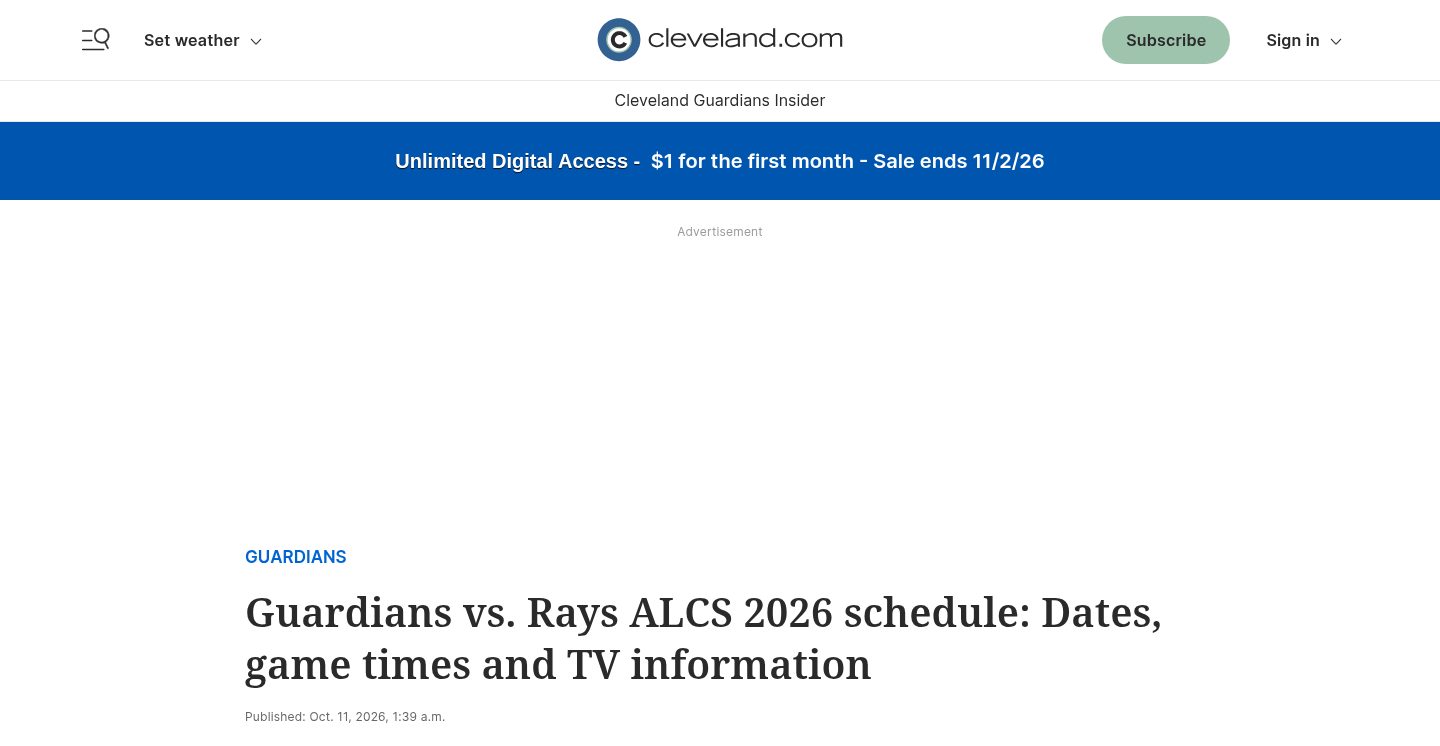 Guardians vs. Rays ALCS 2026 schedule: Dates, game times and TV information