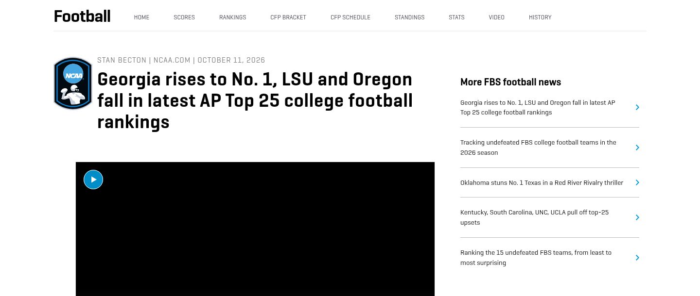 Georgia rises to No. 1, LSU and Oregon fall in latest AP Top 25