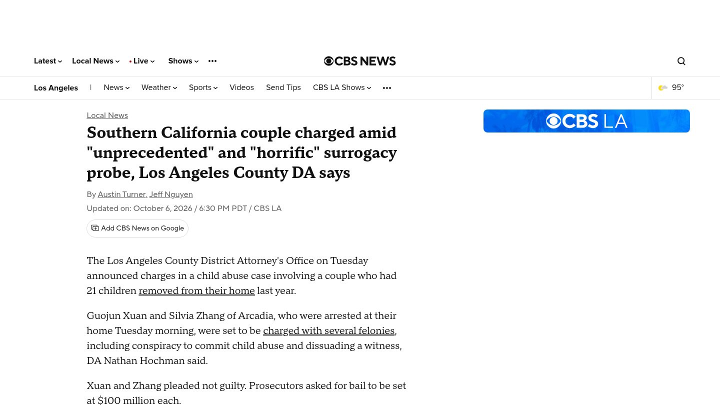 Southern California couple charged amid "unprecedented" and "horrific" surrogacy probe, Los Angeles County DA says