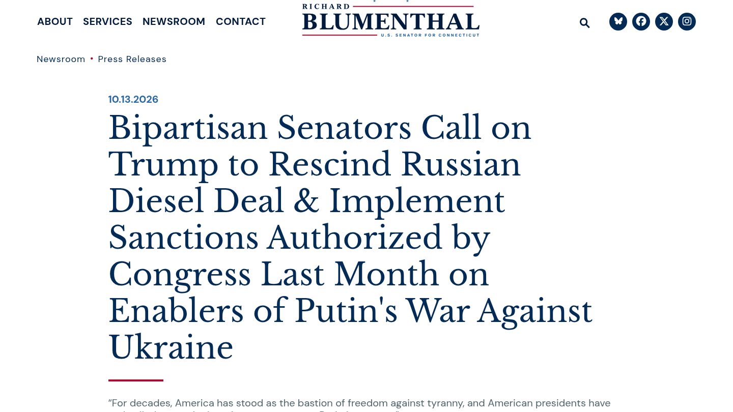 Bipartisan Senators Call on Trump to Rescind Russian Diesel Deal
