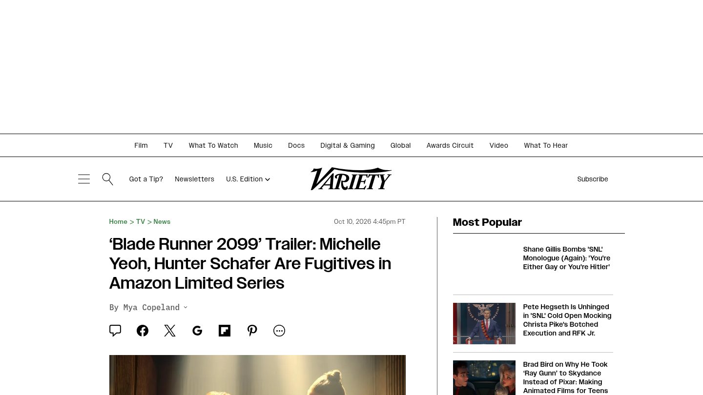 'Blade Runner 2099' Trailer: Michelle Yeoh, Hunter Schafer Are Fugitives in Amazon Limited Series