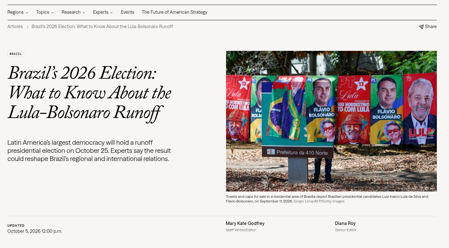 Brazil's 2026 Election: What to Know About the Lula-Bolsonaro Runoff