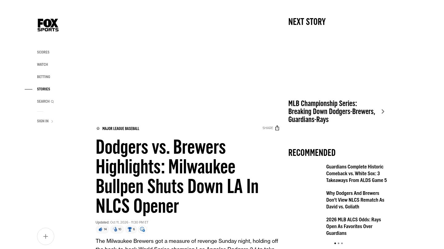 Dodgers vs. Brewers Highlights: Milwaukee Bullpen Shuts Down LA In NLCS Opener