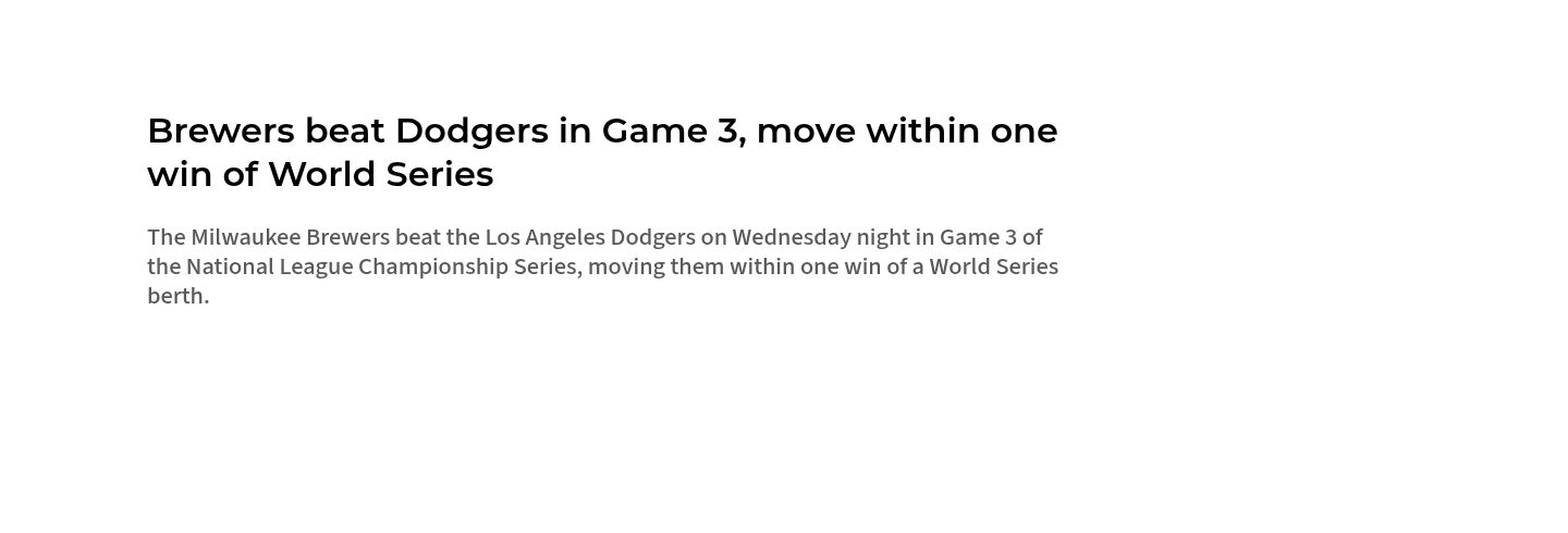 Brewers beat Dodgers in Game 3, move within one win of World Series(6-2)