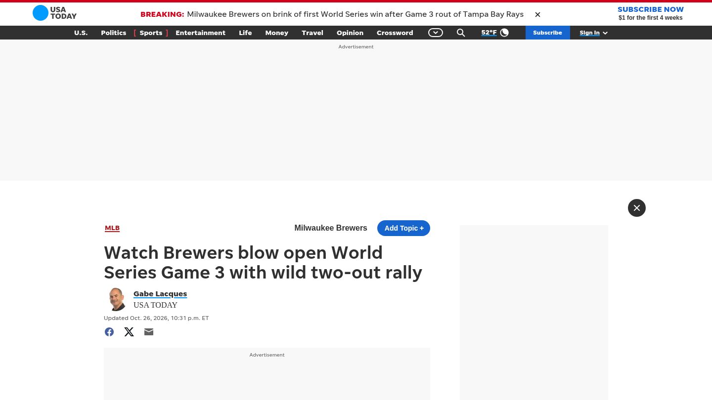 Watch Brewers blow open World Series Game 3 with wild two-out rally