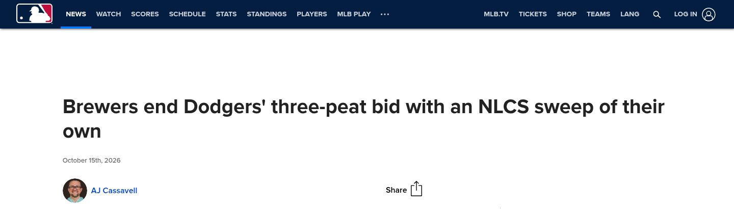 Brewers end Dodgers' three-peat bid with an NLCS sweep(墨菲引语/米切尔细节)
