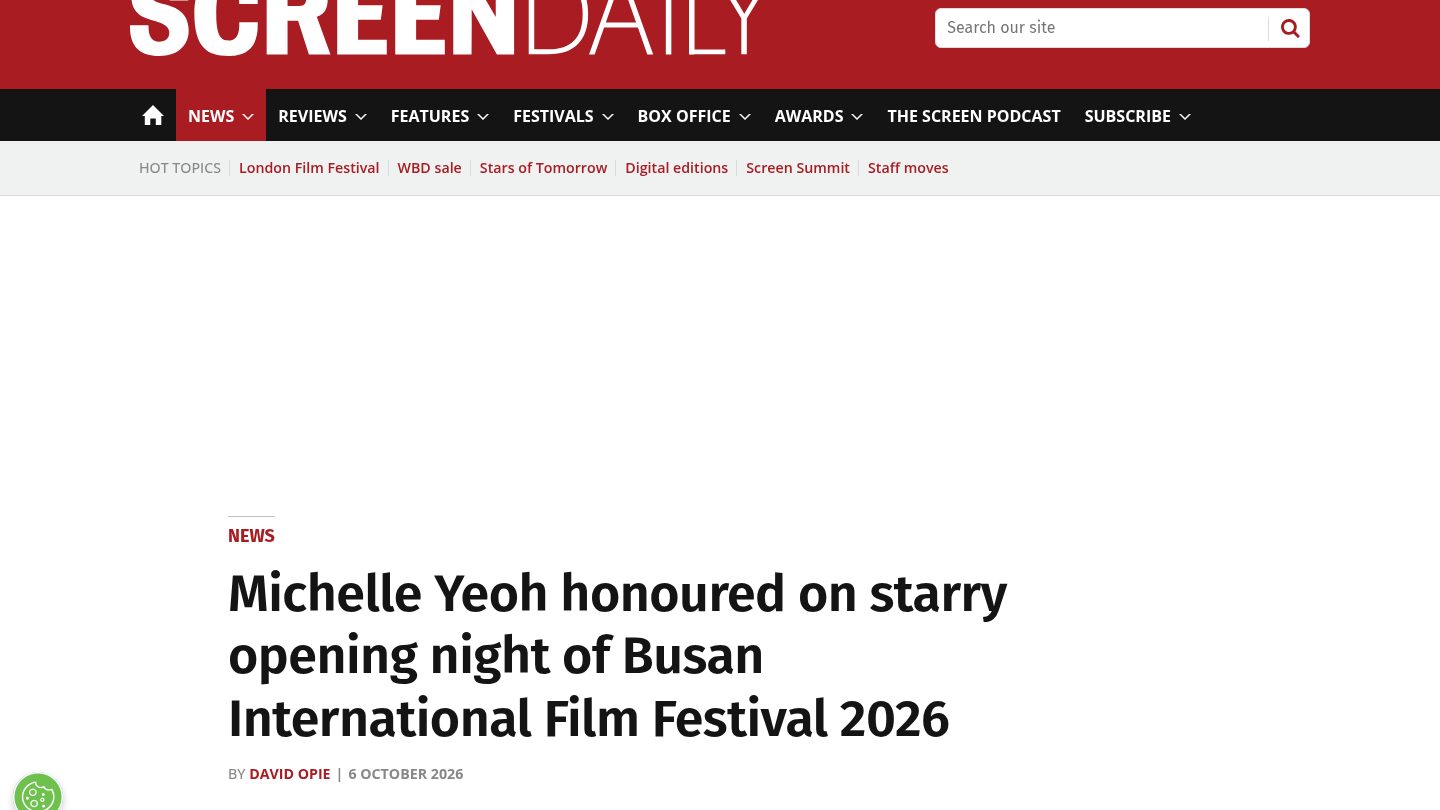 Michelle Yeoh honoured on starry opening night of Busan Film Festival 2026