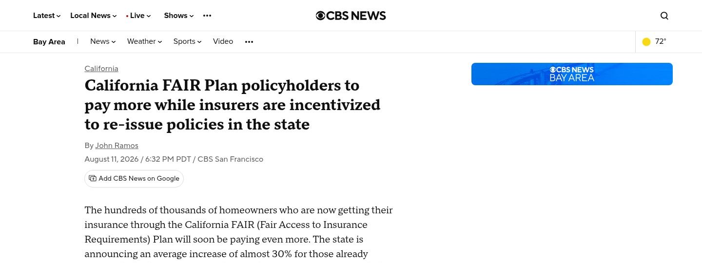 California FAIR Plan policyholders to pay more while insurers are incentivized to re-issue policies in the state