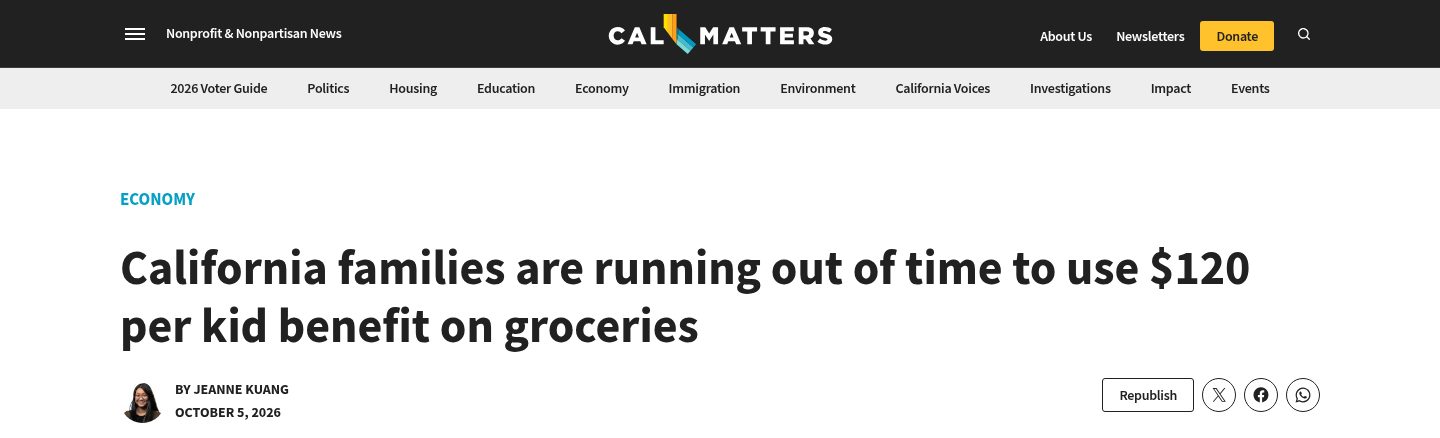 California families are running out of time to use $120 per kid benefit on groceries