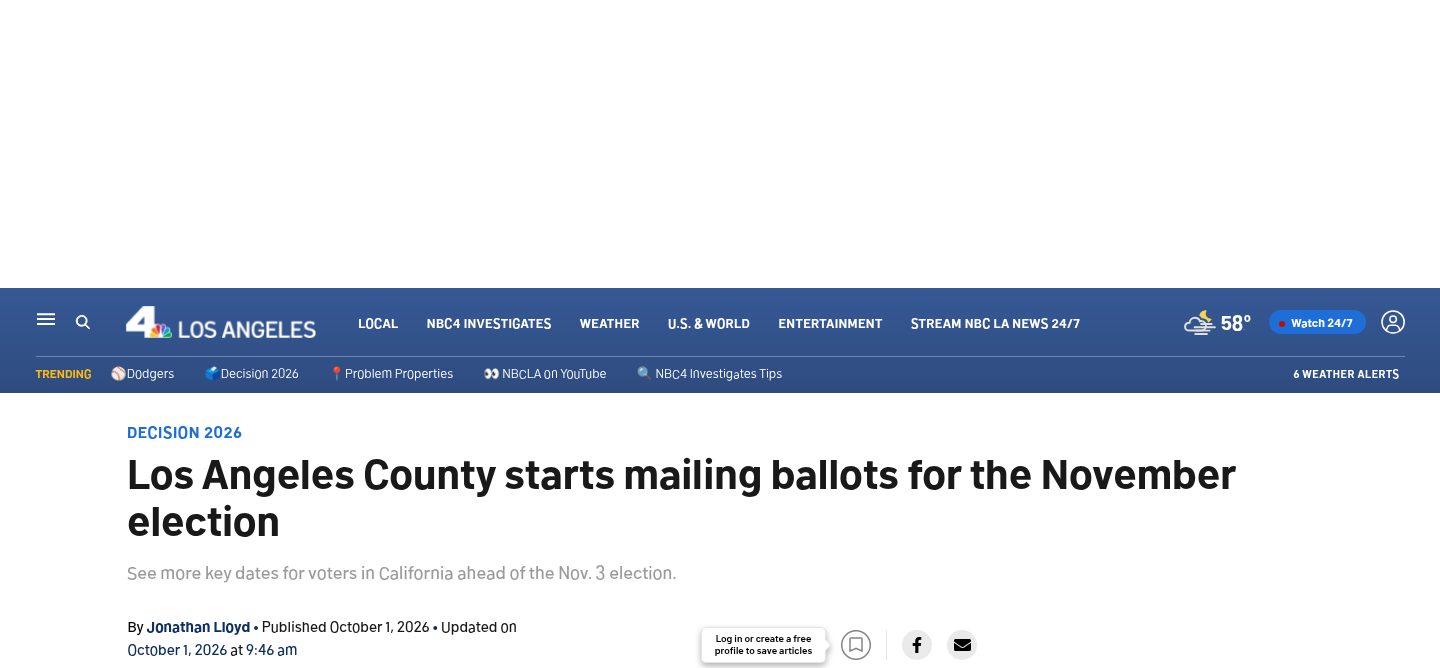 Los Angeles County starts mailing ballots for the November election