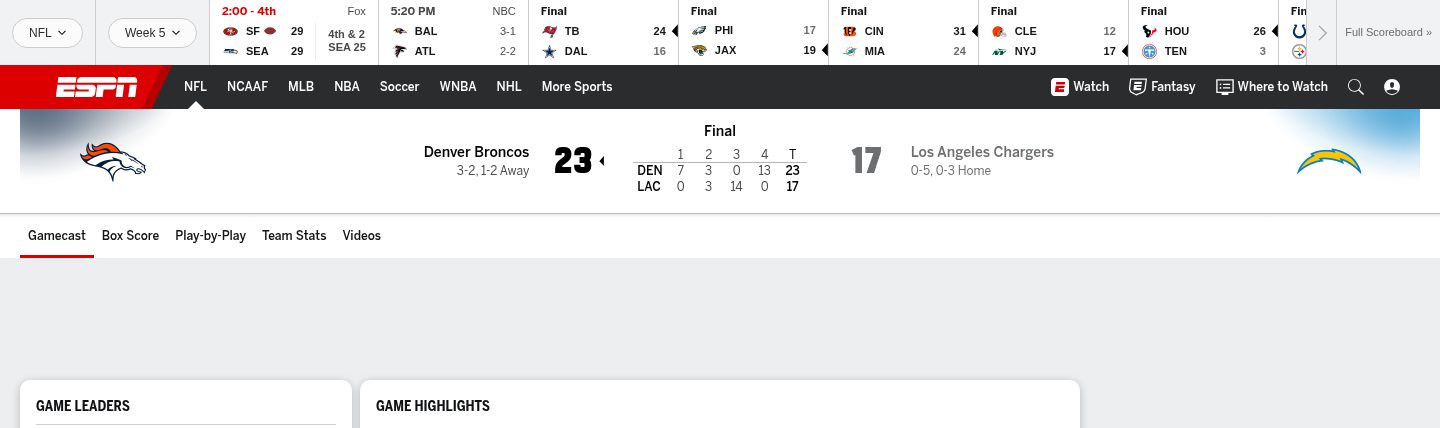 Denver Broncos @ Los Angeles Chargers — Final (23-17)