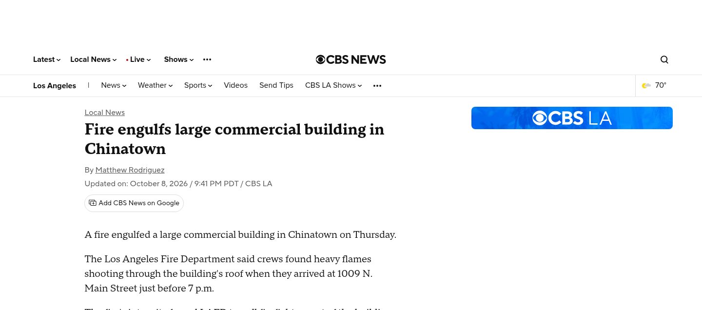 Fire engulfs large commercial building in Chinatown