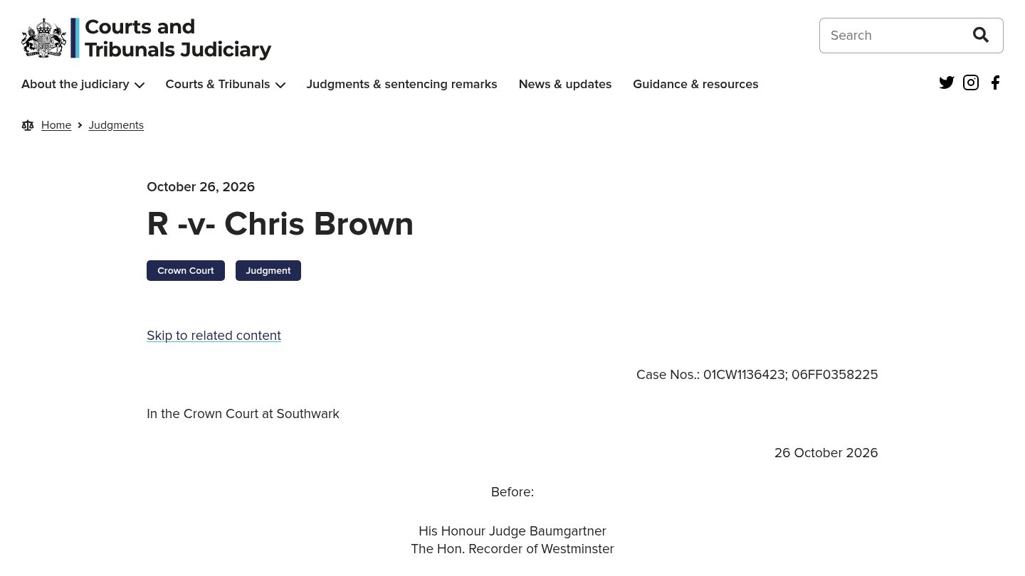 R -v- Chris Brown — Sentencing remarks