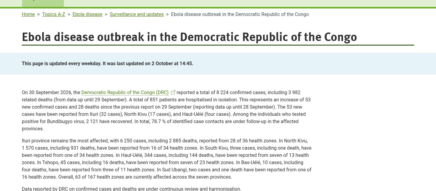 Ebola disease outbreak in the Democratic Republic of the Congo and Uganda