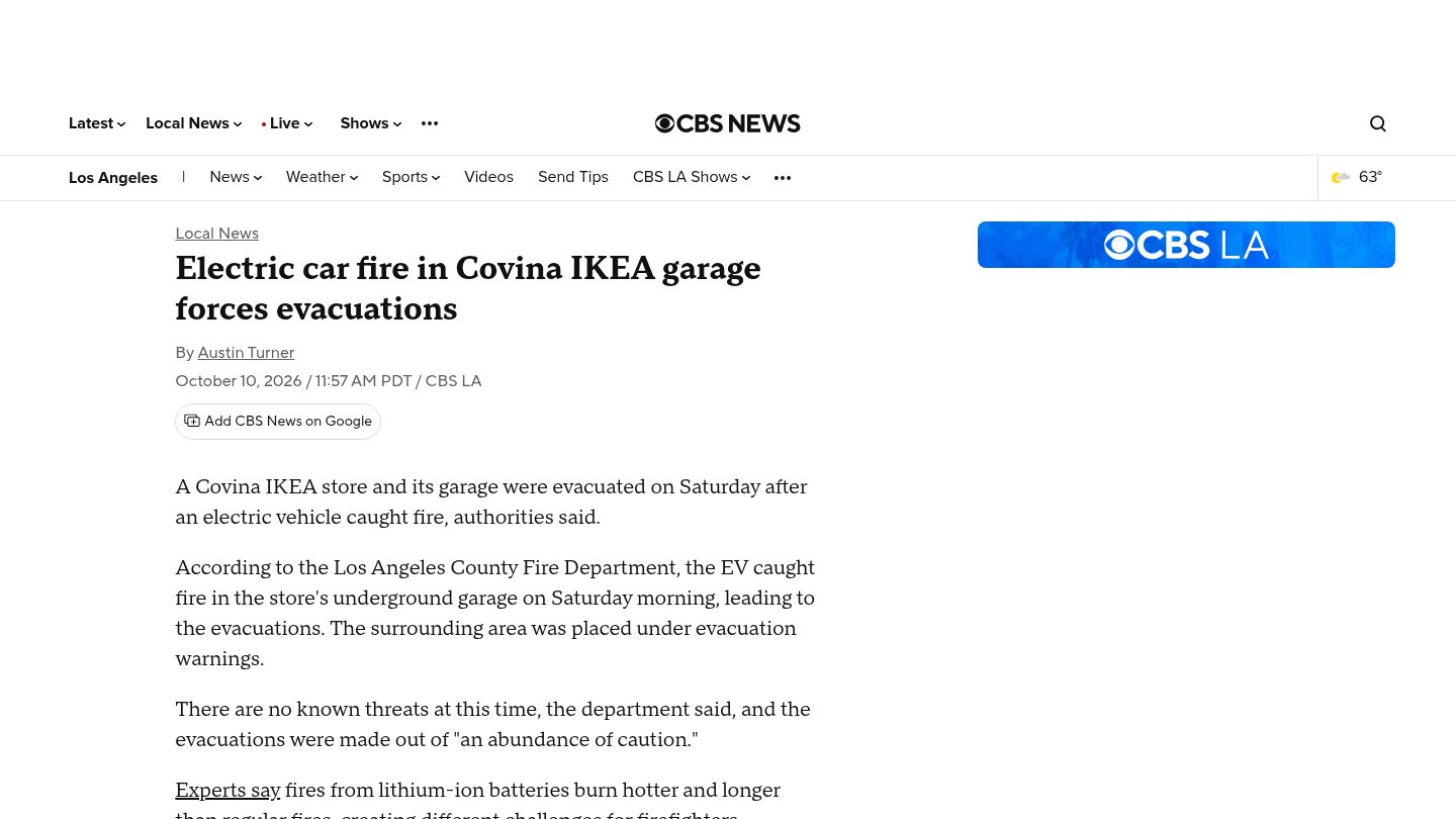 Electric car fire in Covina IKEA garage forces evacuations