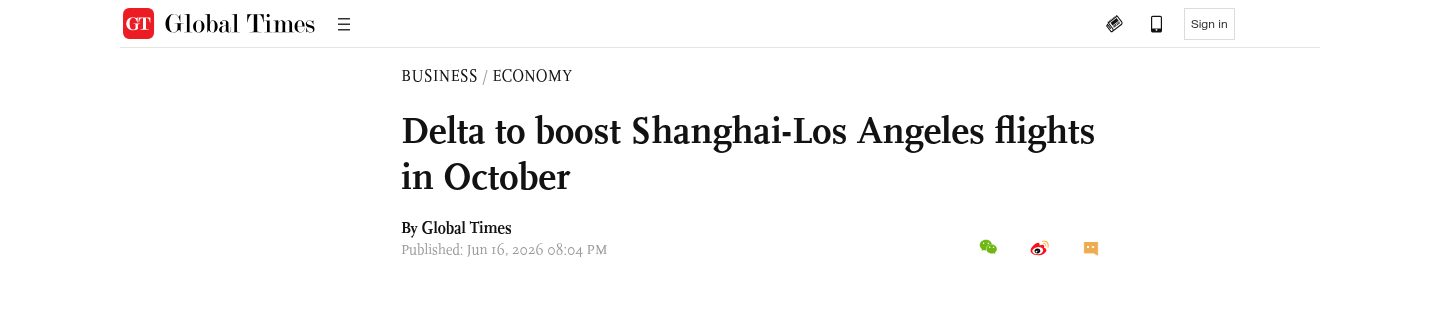 Delta to boost Shanghai-Los Angeles flights in October