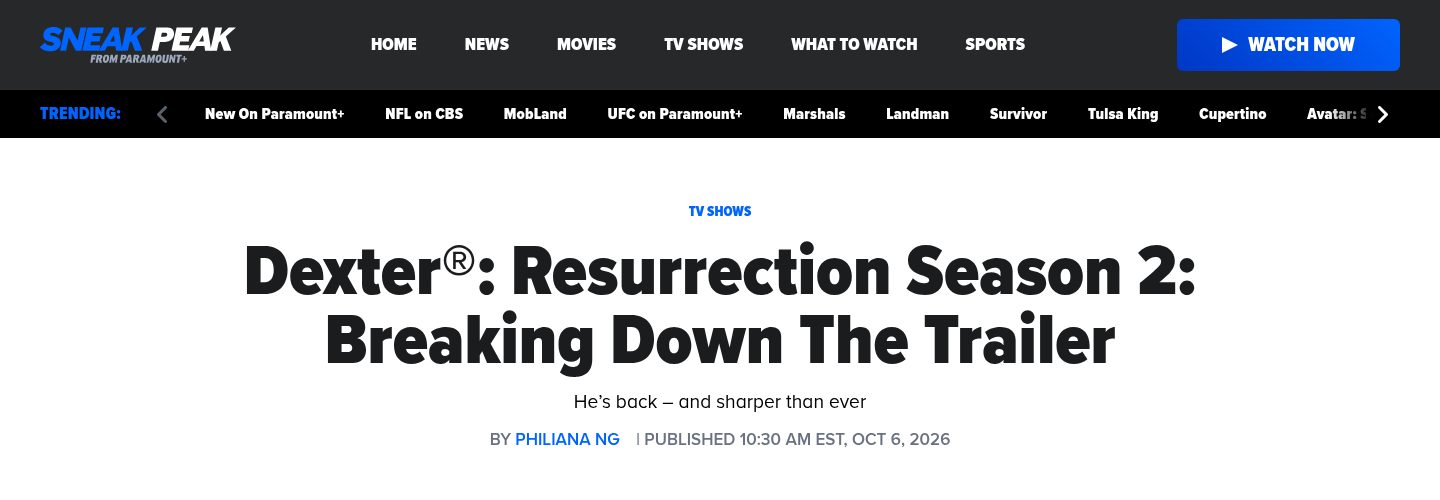 Dexter: Resurrection Season 2 Trailer Breakdown（10/30上线、双杀手阵营）