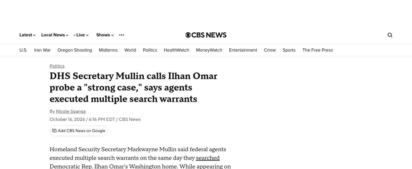 DHS Secretary Mullin calls Ilhan Omar probe a 'strong case'