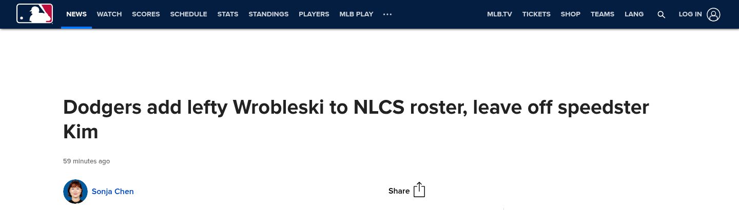 Dodgers add lefty Wrobleski to NLCS roster, leave off speedster Kim