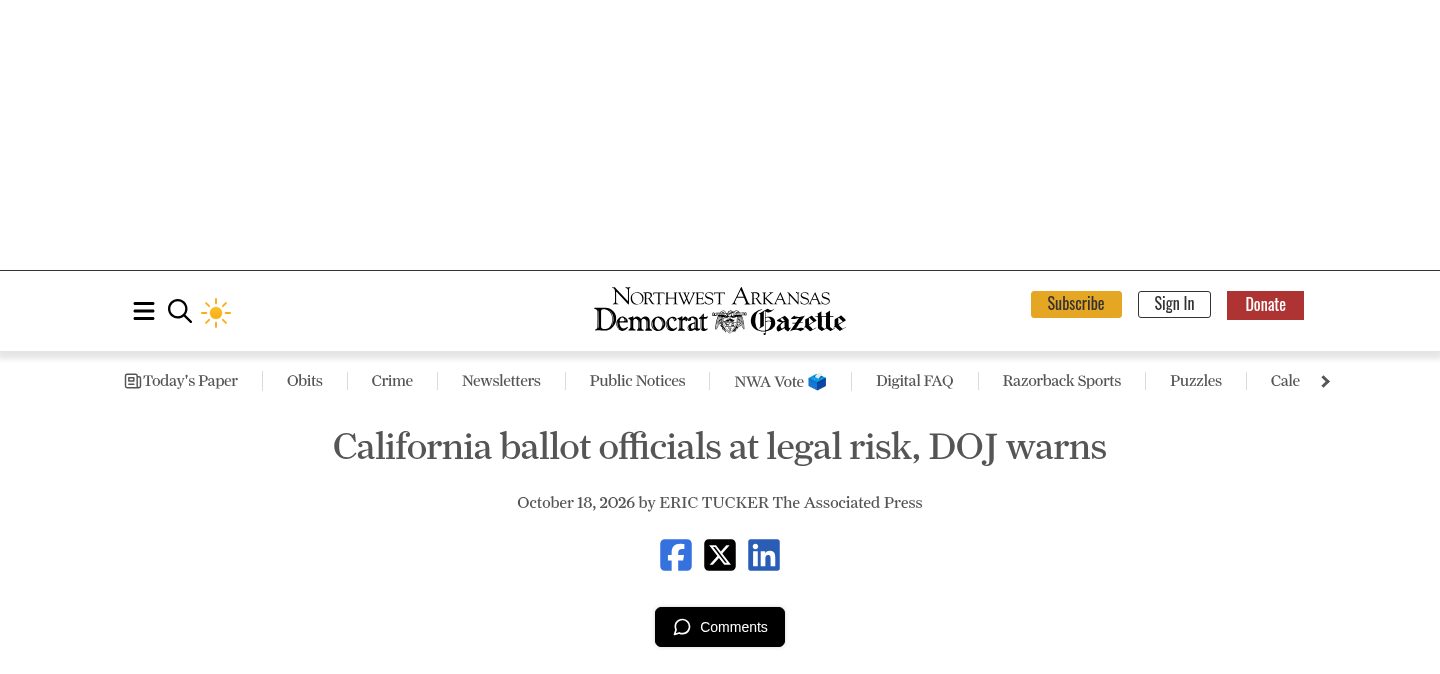 California ballot officials at legal risk, DOJ warns