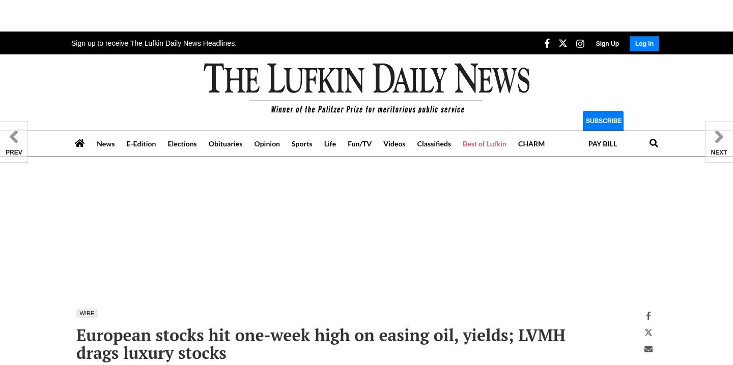 European stocks hit one-week high on easing oil, yields; LVMH drags luxury stocks