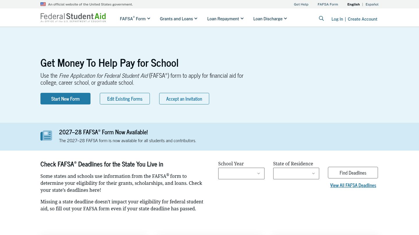 FAFSA Application — 2027-28 form now available