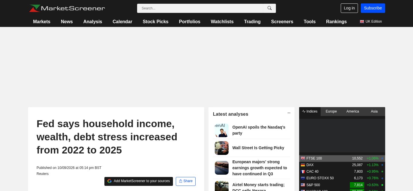 Fed says household income, wealth, debt stress increased from 2022 to 2025