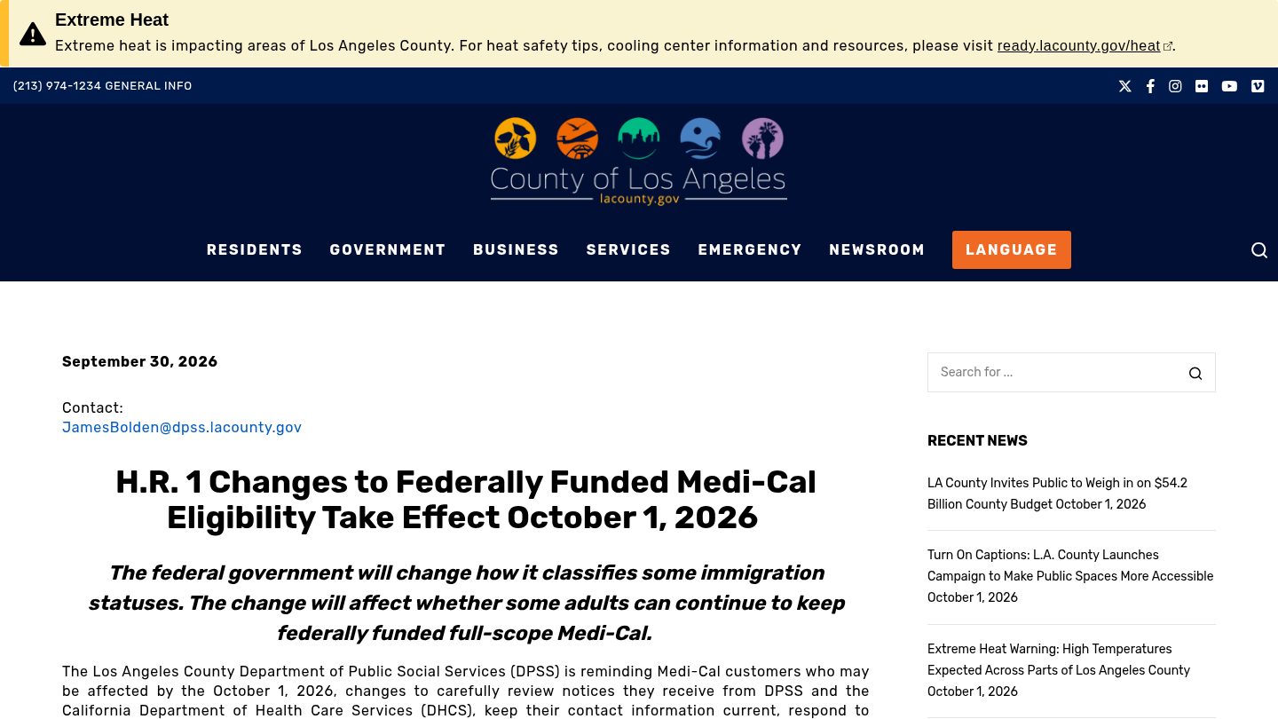 H.R.1 Changes to Federally Funded Medi-Cal Eligibility Take Effect October 1, 2026