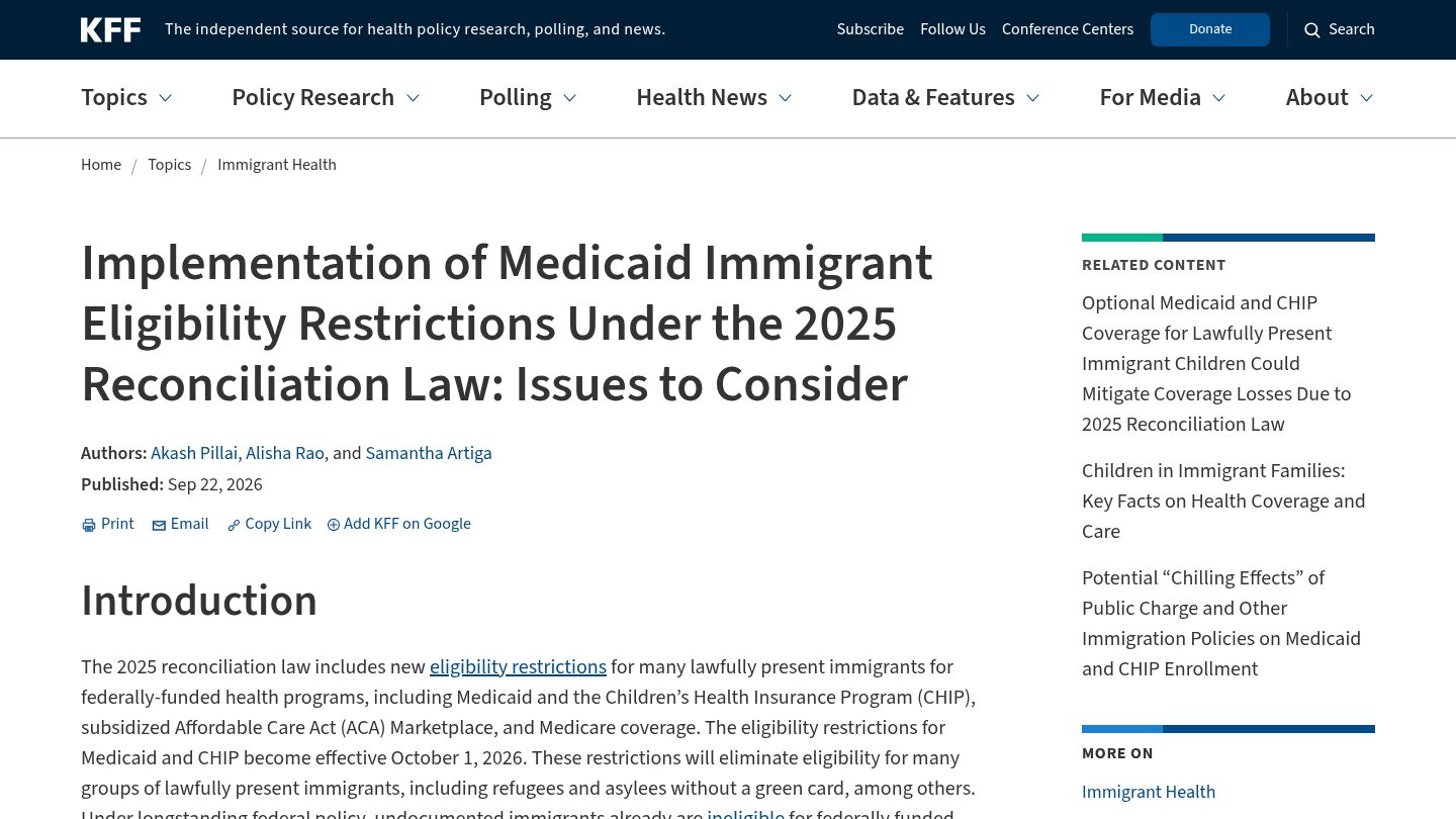 Implementation of Medicaid Immigrant Eligibility Restrictions Under the 2025 Reconciliation Law: Issues to Consider