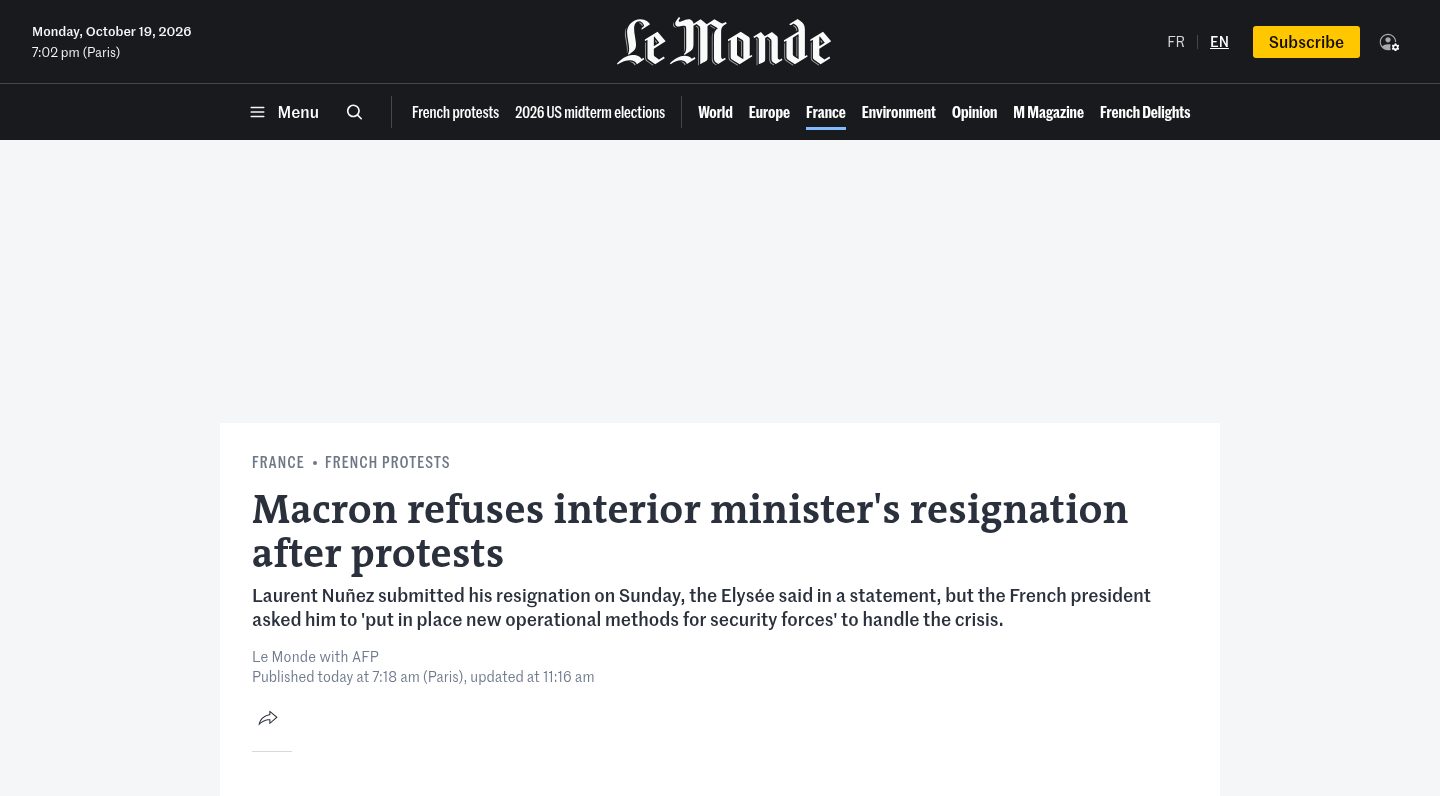 Macron refuses interior minister's resignation