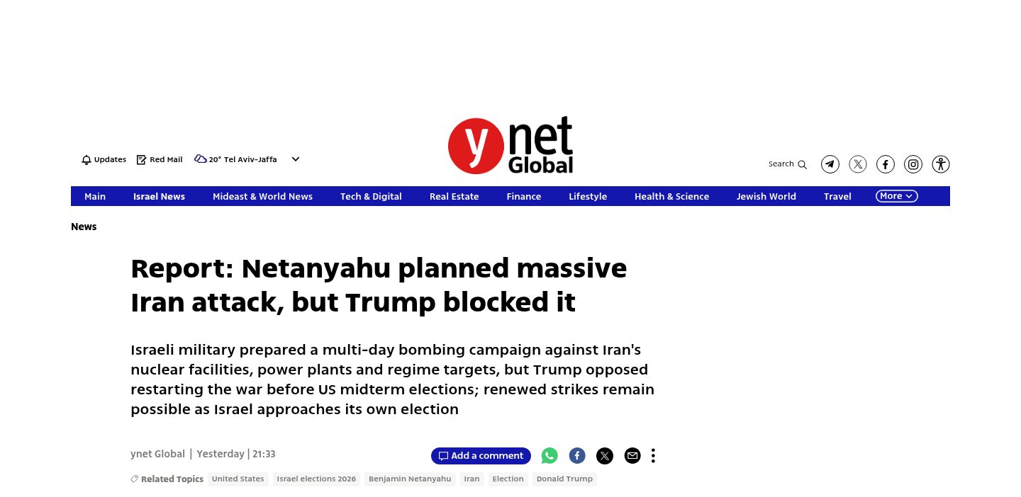 Report: Netanyahu planned massive Iran attack, but Trump blocked it