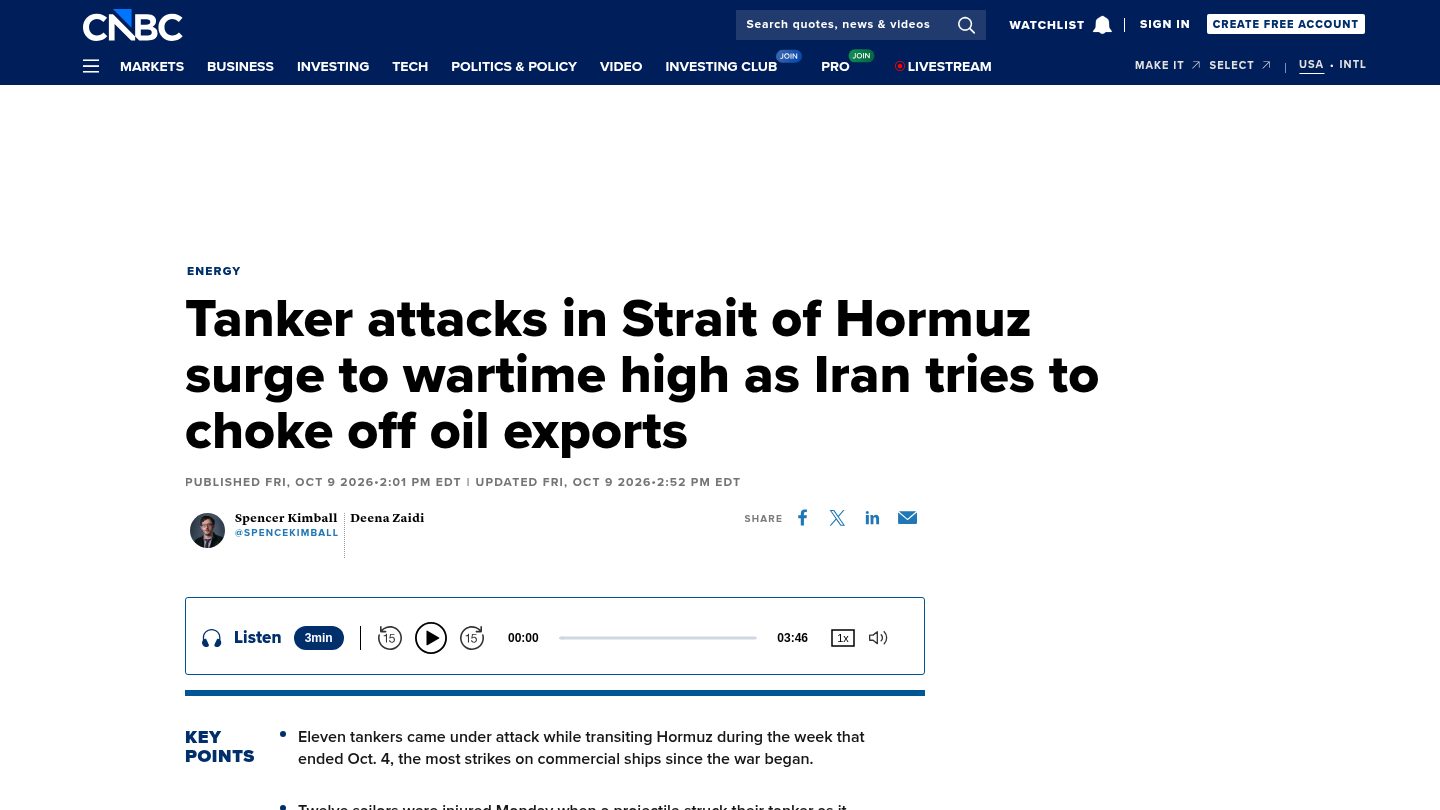 Tanker attacks in Strait of Hormuz surge to wartime high as Iran tries to choke off oil exports