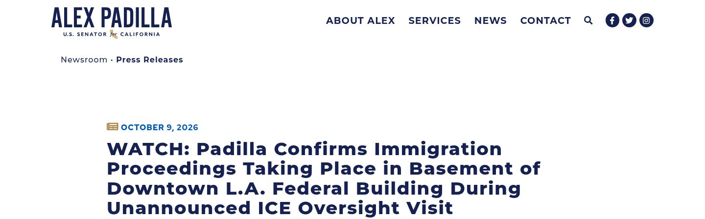 WATCH: Padilla Confirms Immigration Proceedings Taking Place in Basement of Downtown L.A. Federal Building During Unannounced ICE Oversight Visit