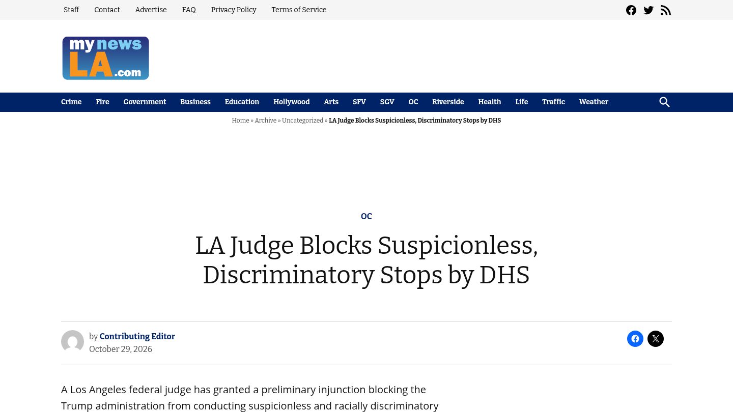 LA Judge Blocks DHS from Making Suspicionless, Discriminatory Stops