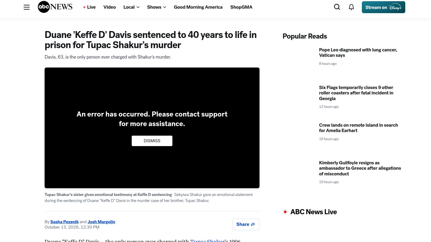 Duane 'Keffe D' Davis sentenced to 40 years to life for Tupac Shakur's murder