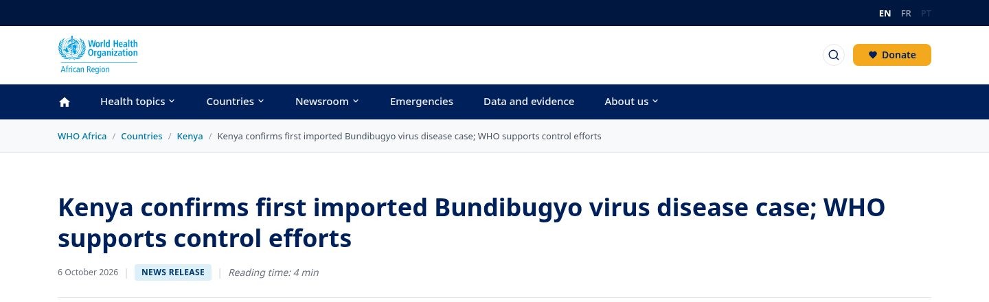 Kenya confirms first imported Bundibugyo virus disease case; WHO supports control efforts