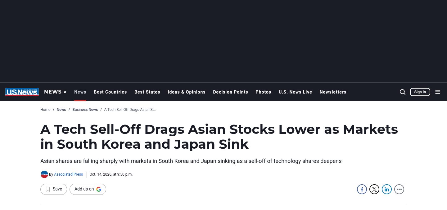 South Korea's Benchmark Kospi Index Sinks More Than 7%
